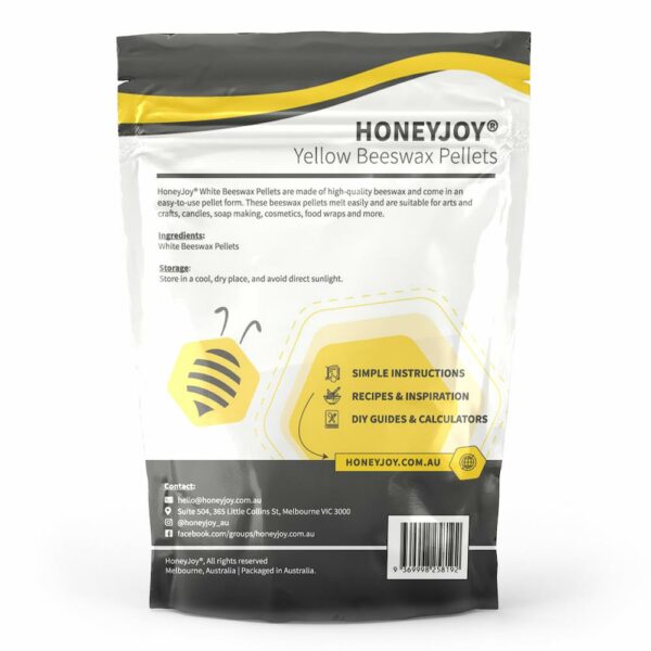 Yellow beeswax pellets back label